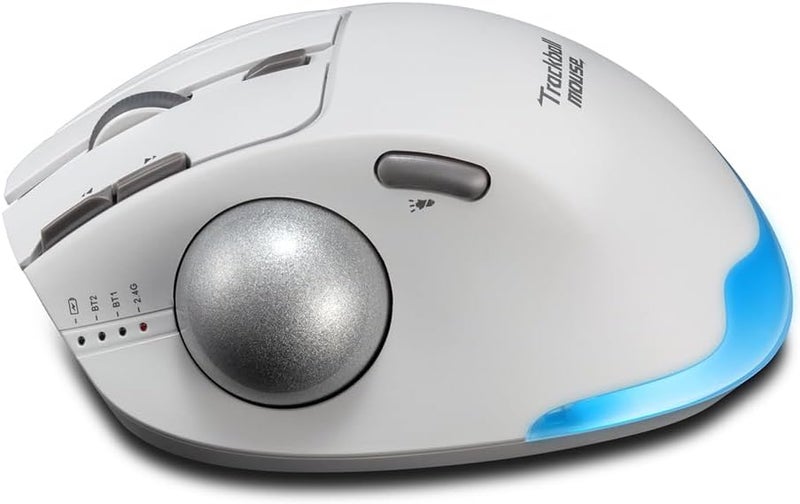 ZELOTES Wireless Trackball Mouse,Bluetooth Mouse,Rechargeable,4800 DPI, 2-in-1(BT 5.0/3.0+2.4GHz USB Receiver), 8 Buttons,Ergonomic Design,LED Lighting,for Laptop, PC, Pad,White - Image 2